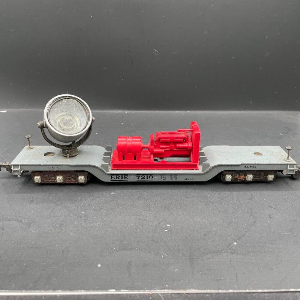 American Flyer S scale 7210 Depressed Flat Car Spotlight & Red Generator Unteste